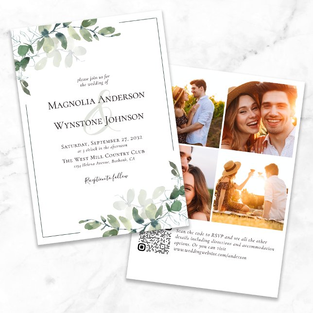 Faire-part de mariage | Eucalyptus QR Code photo (Créateur téléchargé)