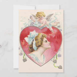 Faire-part de mariage femme Cupidon cœur marguerit