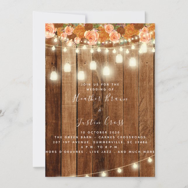 Faire-part de mariage/Fête Rustique en bois de gra (Devant)