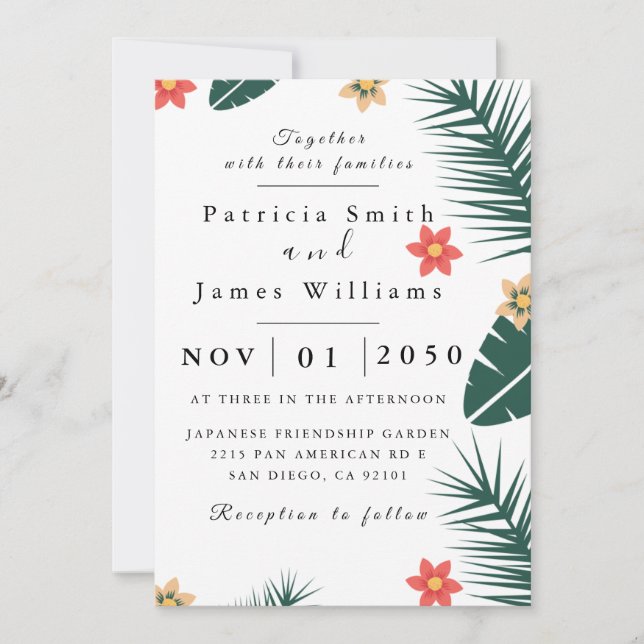 Faire-part de mariage feuille de coco (Devant)