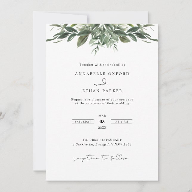 Faire-part de mariage feuille de feuillage (Devant)