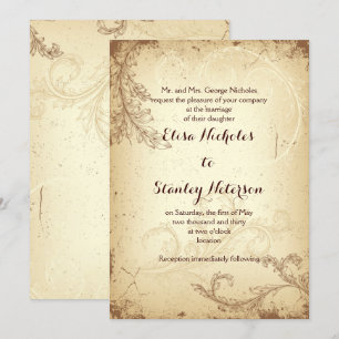 faire-part de mariage feuille de scroll beige vint