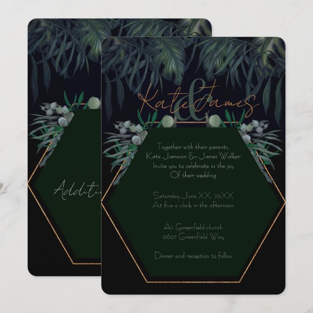 Faire-part de mariage Feuille d'Eucalyptus foncé e (Devant / Derrière)