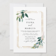 Faire-part de mariage feuille d'eucalyptus or