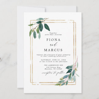Faire-part de mariage feuille d'eucalyptus or