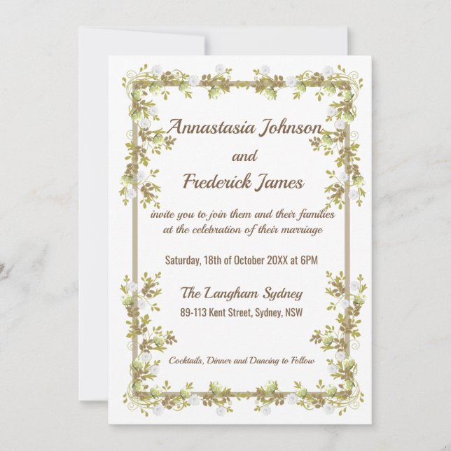 Faire-part de mariage feuille d'or de Magnolia (Devant)