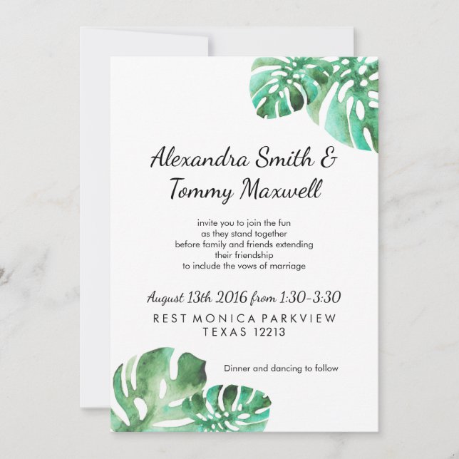 Faire-part de mariage feuille Monstera (Devant)