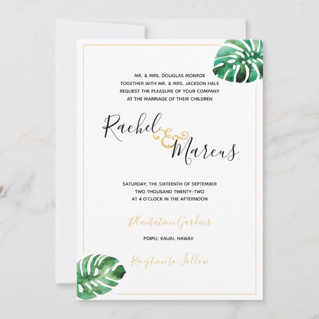 Faire-part de mariage feuille Monstera (Devant)