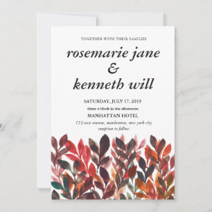 Faire-part de mariage feuille peint à la main