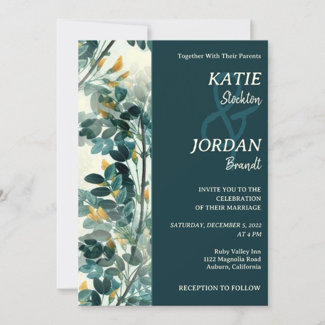 Faire-part de mariage Feuille peint chic (Devant)