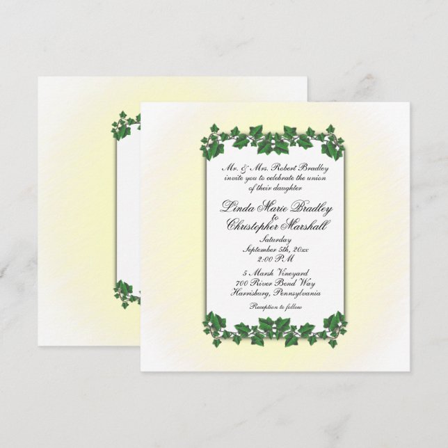 Faire-part de mariage Feuille vert et crème jaune (Devant / Derrière)