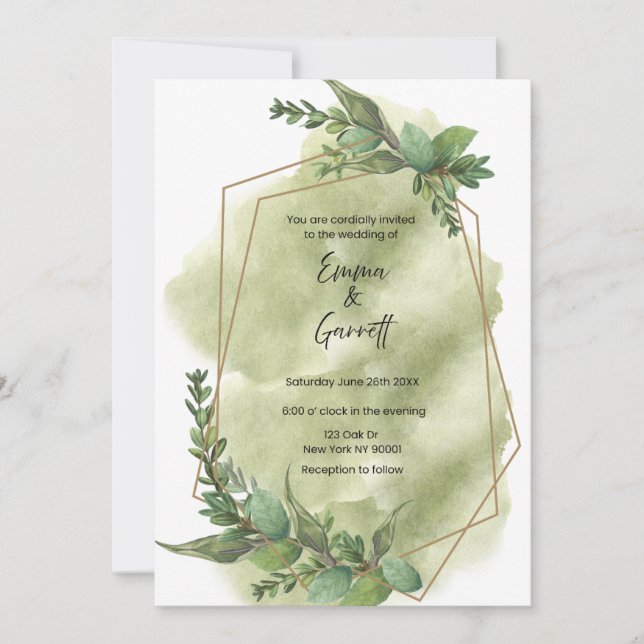 Faire-Part de Mariage Feuille Verte Moderne (Devant)