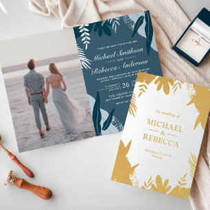 Faire-part de mariage Feuilles Bleues Poussiéreuse