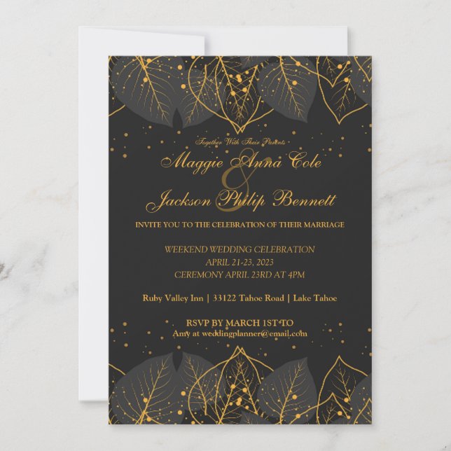 Faire-part de mariage Feuilles en or Delicate (Devant)