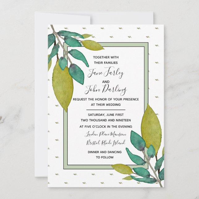 Faire-part de mariage Feuilles verts (Devant)