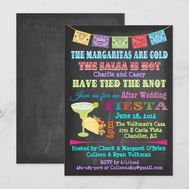 Faire-part de mariage Fiesta Post mexicaine (Devant / Derrière)