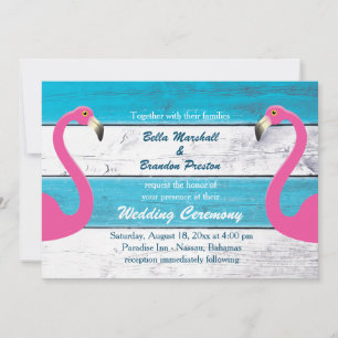Faire-part de mariage Flamant rose bleu et blanc