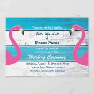 Faire-part de mariage Flamant rose bleu et blanc