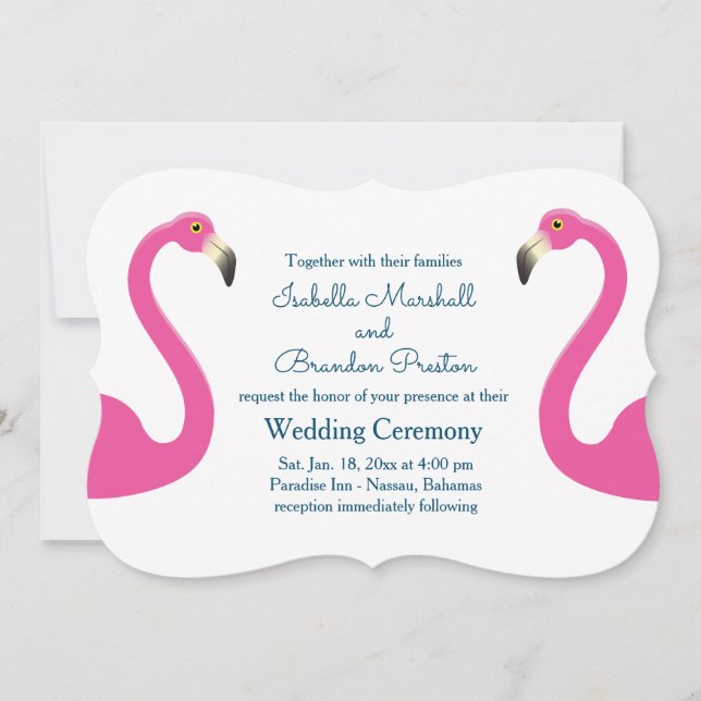 Faire-part de mariage Flamant rose rose (Devant)