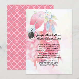 Faire-part de mariage Flamant rose rose