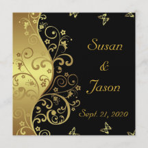 Faire-part de mariage : Flèches noires et or