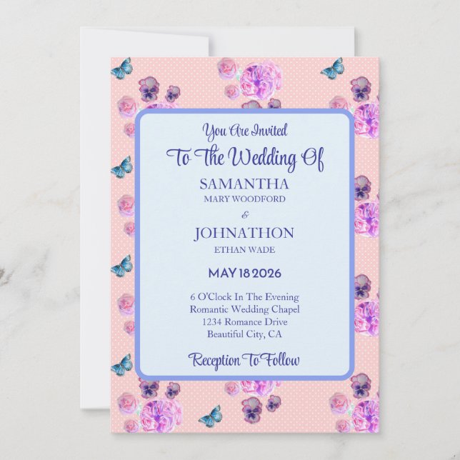 Faire-part de mariage Fleur Chic rose Shabby (Devant)