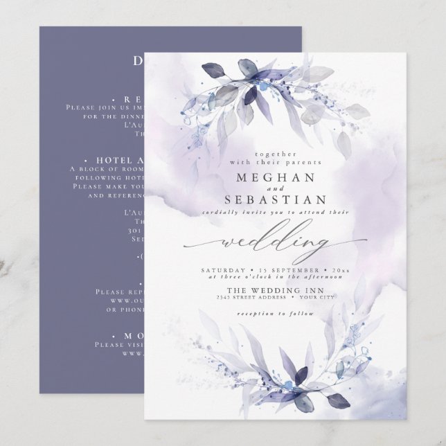 Faire-Part de Mariage Fleur d'Aune Aquarelle TOUT  (Devant / Derrière)