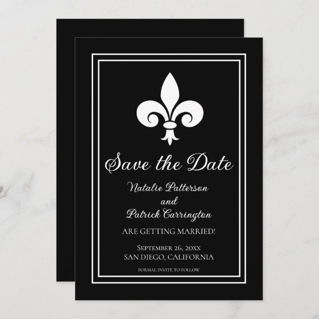Faire-part de mariage Fleur de Lis noire (Devant / Derrière)