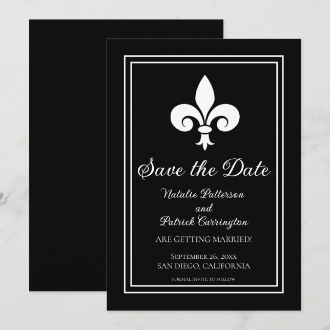 Faire-part de mariage Fleur de Lis noire pour sauv (Devant / Derrière)