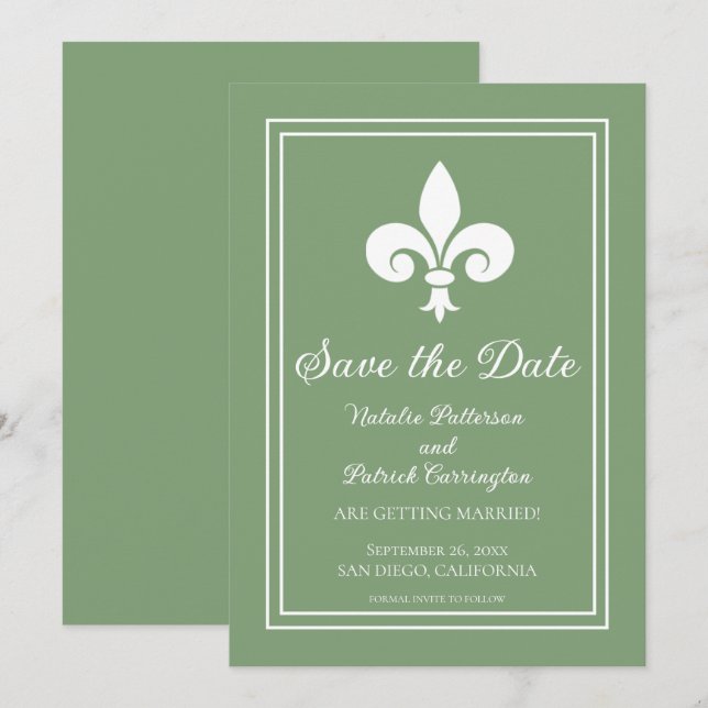 Faire-part de mariage Fleur de Lis Vert de mousse (Devant / Derrière)