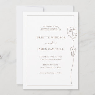 Faire-Part de Mariage Fleur de Rose Dessin au Trai