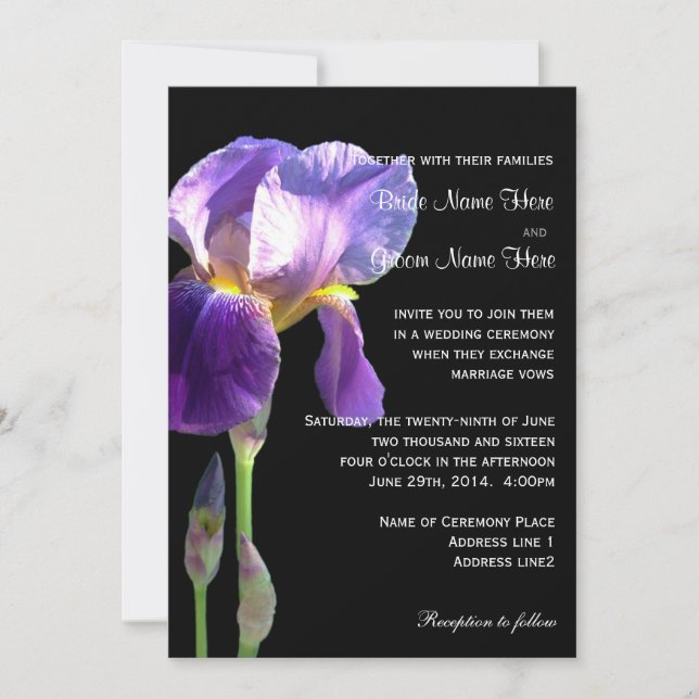Faire-part de mariage fleur d'iris pourpre (Devant)