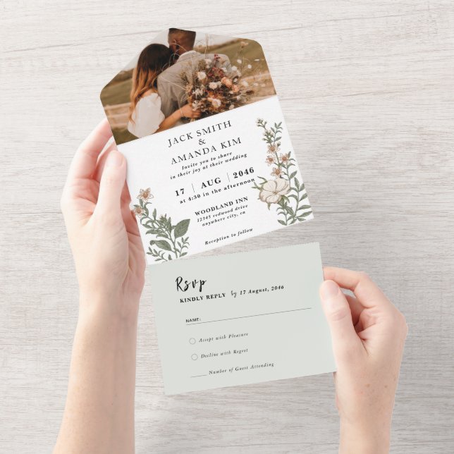 Faire-part de mariage Fleur intemporelle RSVP tout (Déchirure)
