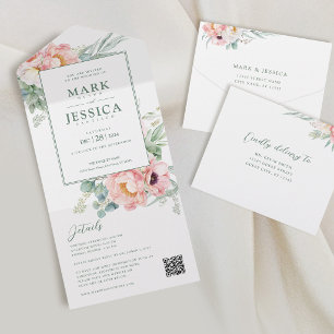Faire-Part de Mariage Fleur Rose Blanc
