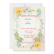 Faire-part de mariage Fleur rose et jaune à l'aqua