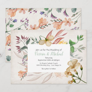 Faire-part de mariage Fleur sauvage à cadre floral