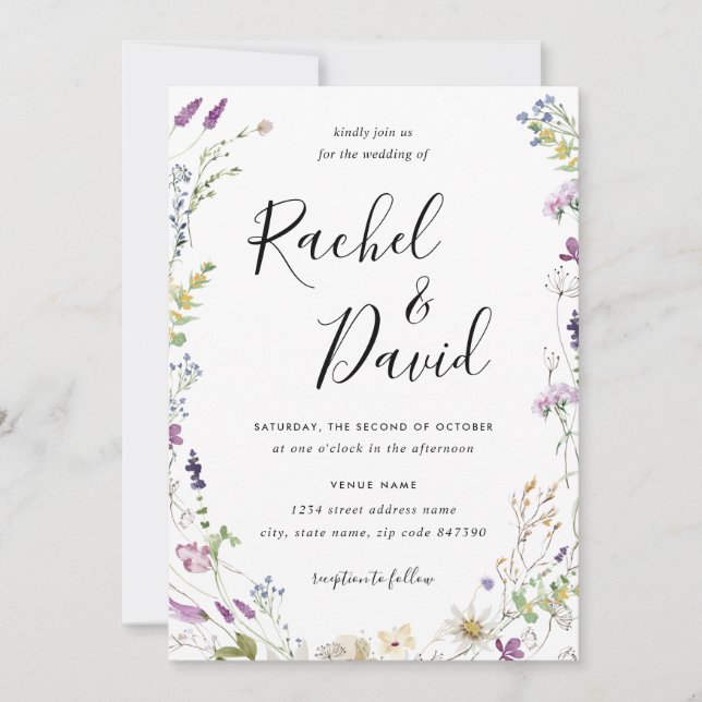 Faire-part de mariage fleur sauvage aquarelle (Devant)