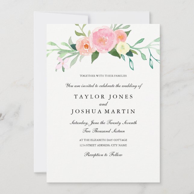 Faire-part de mariage Fleur sauvage aquarelle (Devant)