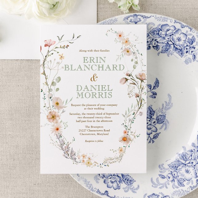 Faire-part de mariage Fleur sauvage aquarelle (Immerse your guests in the romance of nature with our Watercolor Wildflower Wedding Collection.)
