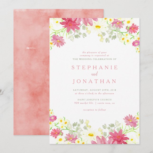Faire-part de mariage Fleur sauvage aquarelle (Devant / Derrière)