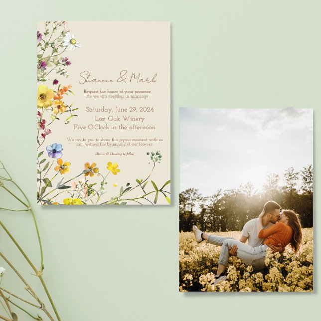 Faire-part de mariage fleur sauvage avec retour ph (Créateur téléchargé)