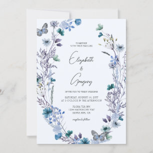 Faire-part de mariage Fleur sauvage bleu Boho