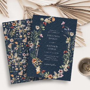Faire-part de mariage Fleur sauvage bleu marine