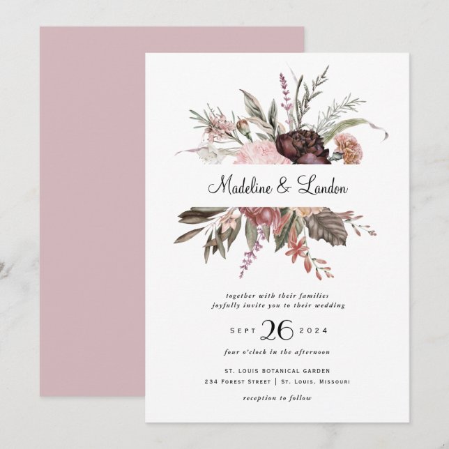 Faire-part de mariage Fleur sauvage Bourgogne (Devant / Derrière)