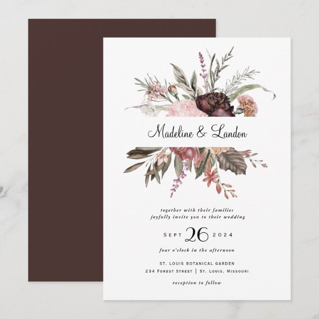 Faire-part de mariage Fleur sauvage Bourgogne (Devant / Derrière)