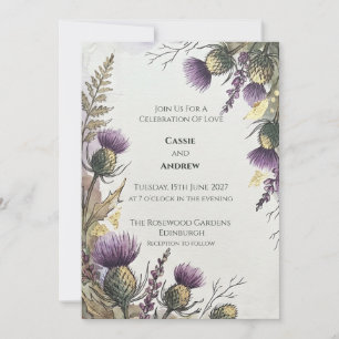 Faire-part de mariage Fleur sauvage Chardon pourpr