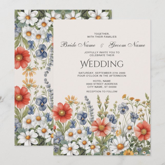 Faire-part de mariage Fleur sauvage coloré (Devant / Derrière)