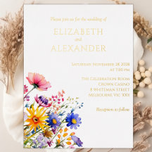 Faire-part de mariage fleur sauvage et Gold Foil