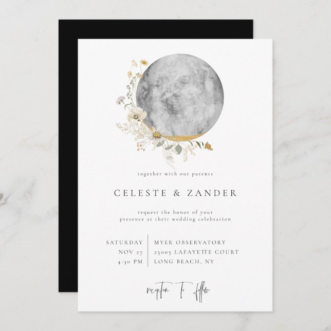 Faire-part de mariage Fleur sauvage Lune dorée (Devant / Derrière)