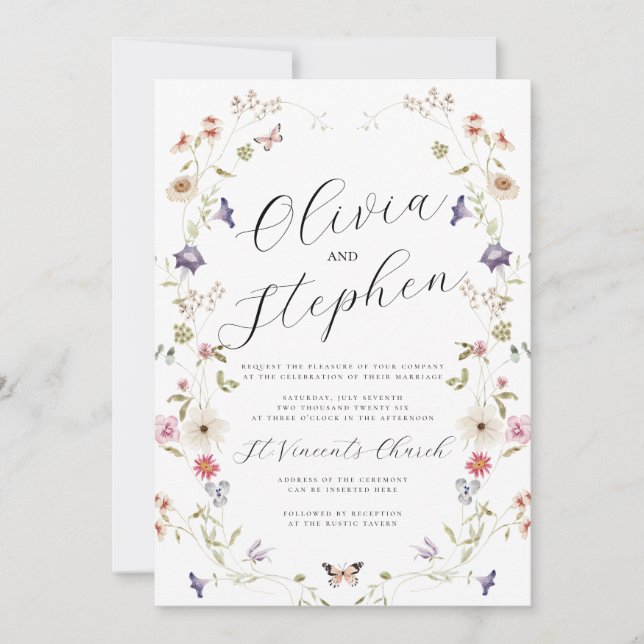 Faire-part de mariage fleur sauvage, Mariage d'été (Devant)
